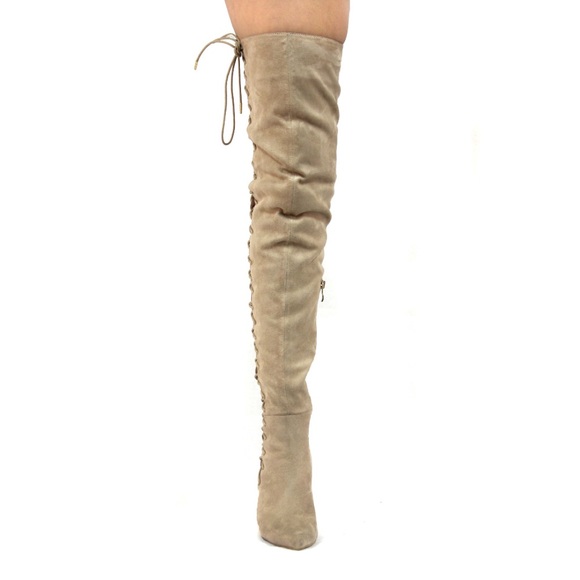 Cape Robbin Womens Suede Side Lace Up Over The Knee High Heel Boots size 8 - Picture 3 of 12